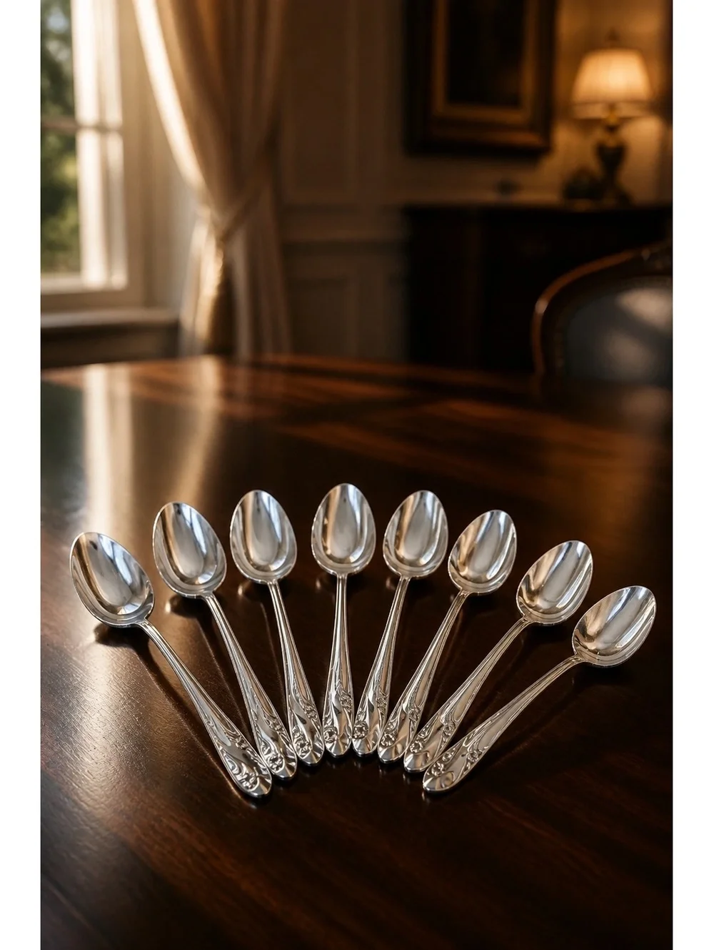 8 Holmes & Edwards Lovely Lady Silverplate Tablespoons Oval Soup Spoons 1937